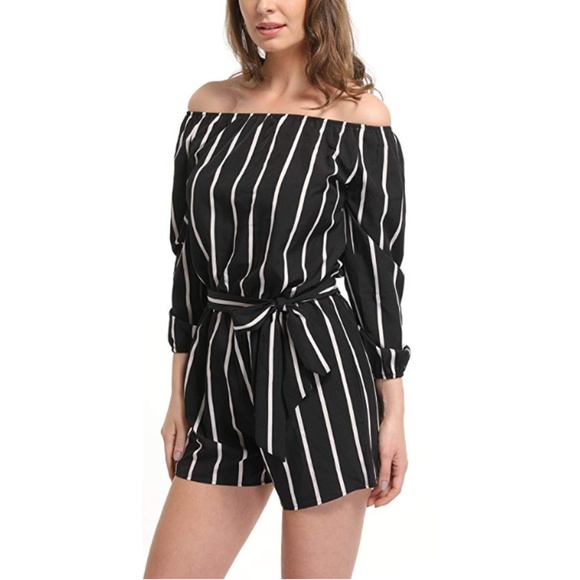 Womens "Molly" Off The Shoulder Mid Rise Romper - Picture 4 of 7